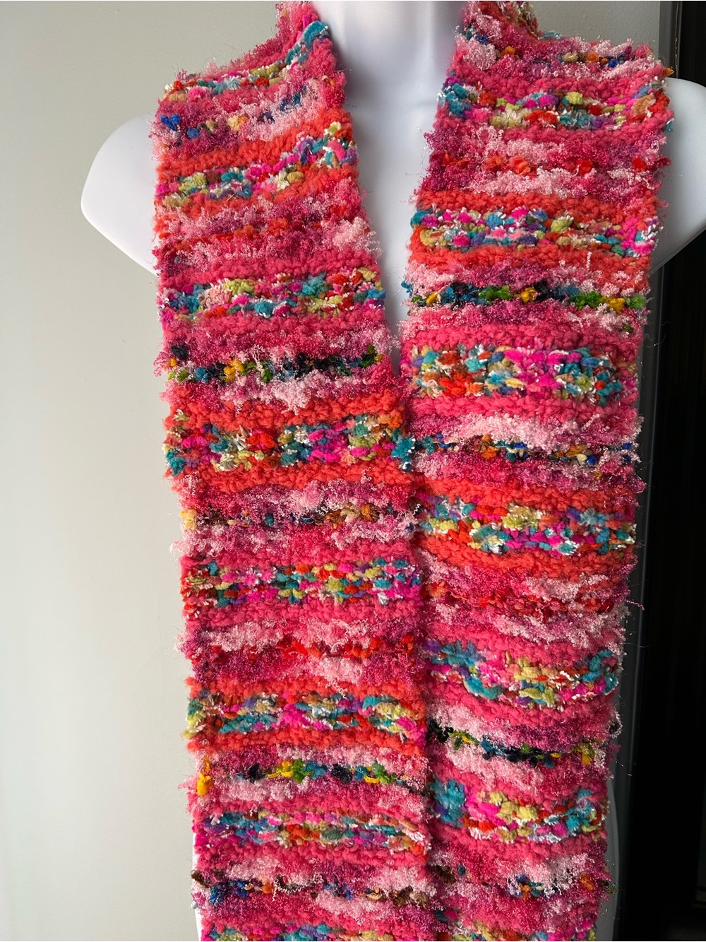 Vibrant Pink Multicolor Textured Knit Scarf